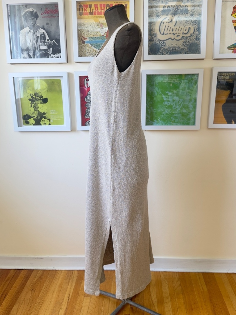 Vintage Oatmeal Knit Maxi Dress | Minimalist Sleeveless Sweater | 90s Coastal - Picture 4 of 8